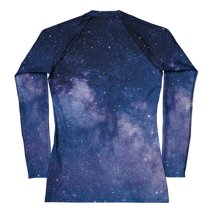 Women's Realistic Galaxy Buttery Soft Long Sleeve Rash Guard Swim Shirt With UPF 50+