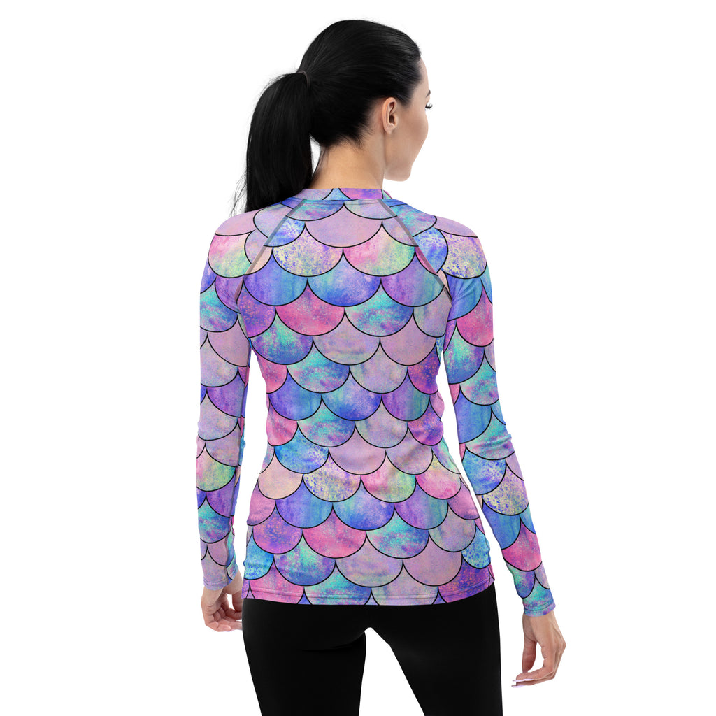 Women's Pastel Mermaid Long Sleeve Rash Guard Swim Shirt – Buttery Soft, Sun Safe UPF 50+ Protection, Quick Dry & 4-Way Stretch Comfort