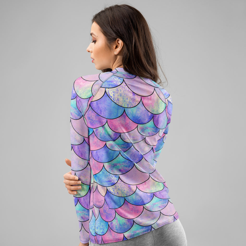 Women's Pastel Mermaid Long Sleeve Rash Guard Swim Shirt – Buttery Soft, Sun Safe UPF 50+ Protection, Quick Dry & 4-Way Stretch Comfort
