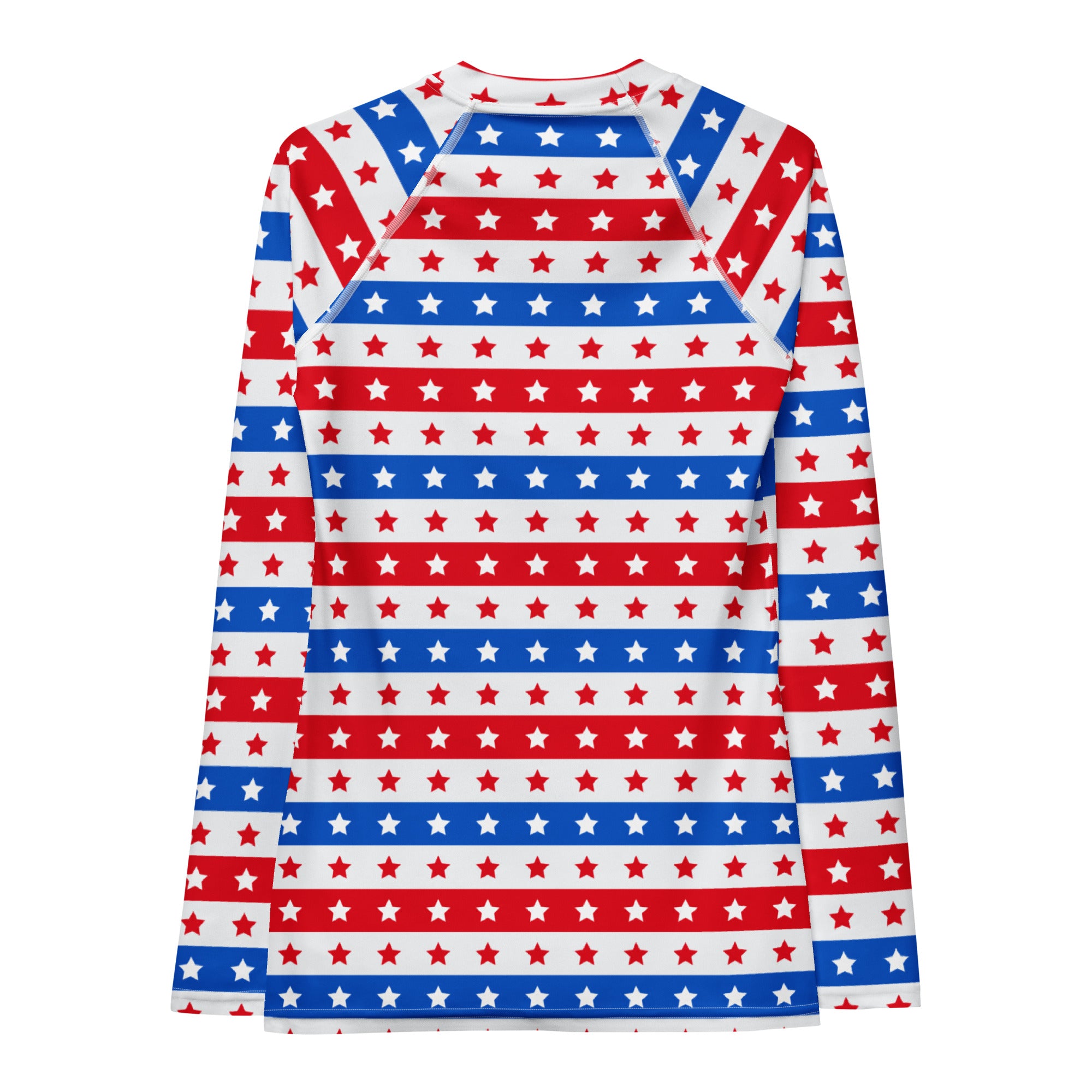 Women's Striped Red White and Blue Stars Long Sleeve Rash Guard Swim Shirt – Buttery Soft, Sun Safe UPF 50+ Protection, Quick Dry & 4-Way Stretch Comfort