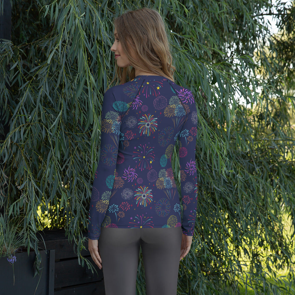 Women's Colorful Fireworks Long Sleeve Rash Guard Swim Shirt – Buttery Soft, Sun Safe UPF 50+ Protection, Quick Dry & 4-Way Stretch Comfort