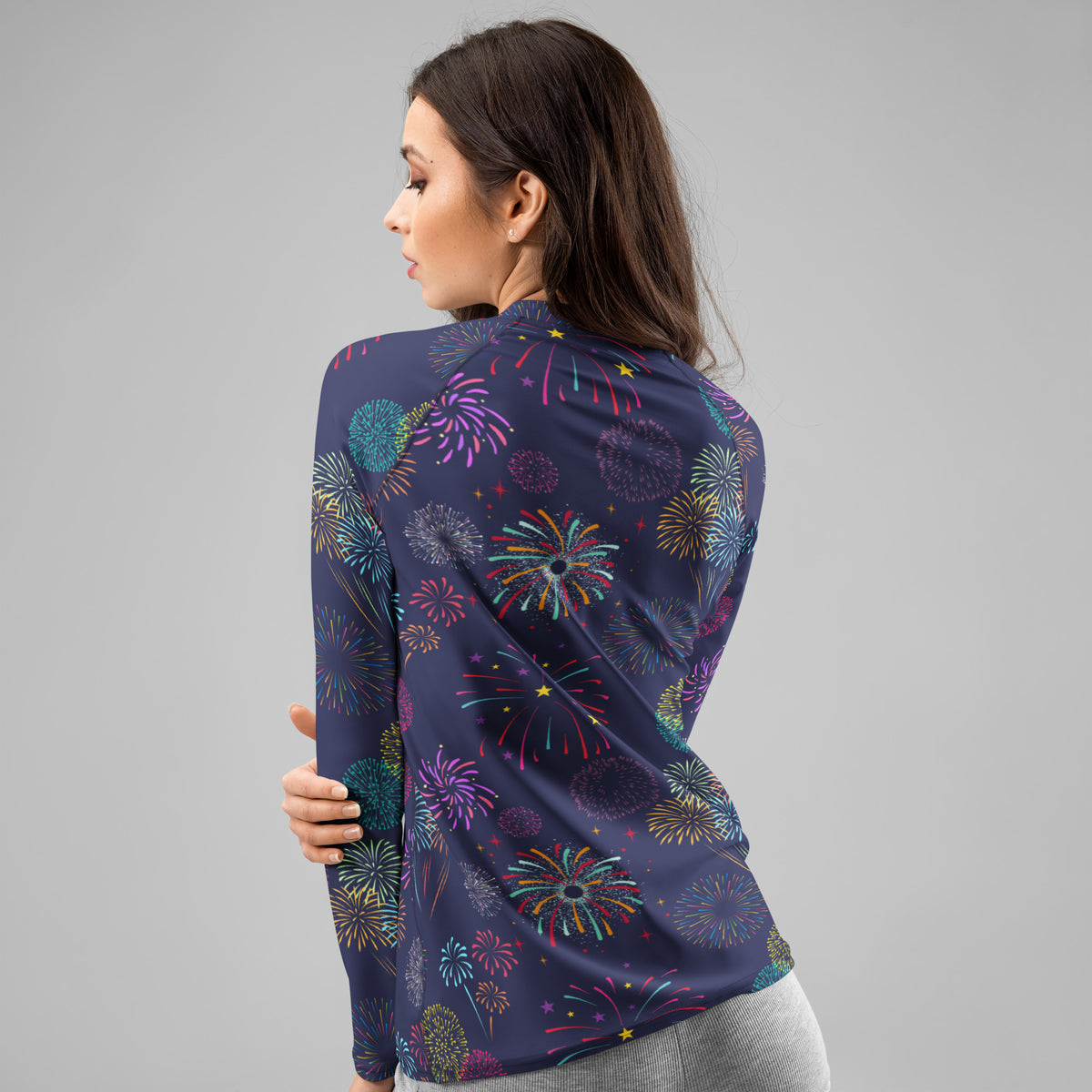 Women's Colorful Fireworks Long Sleeve Rash Guard Swim Shirt – Buttery Soft, Sun Safe UPF 50+ Protection, Quick Dry & 4-Way Stretch Comfort