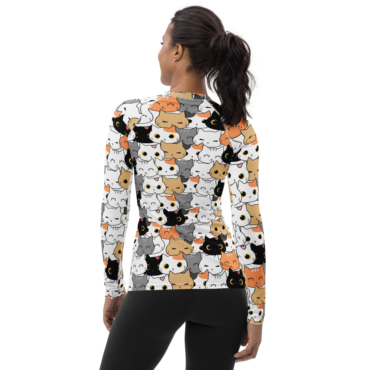Women's Cat Face Long Sleeve Rash Guard Swim Shirt – Buttery Soft, Sun Safe UPF 50+ Protection, Quick Dry & 4-Way Stretch Comfort