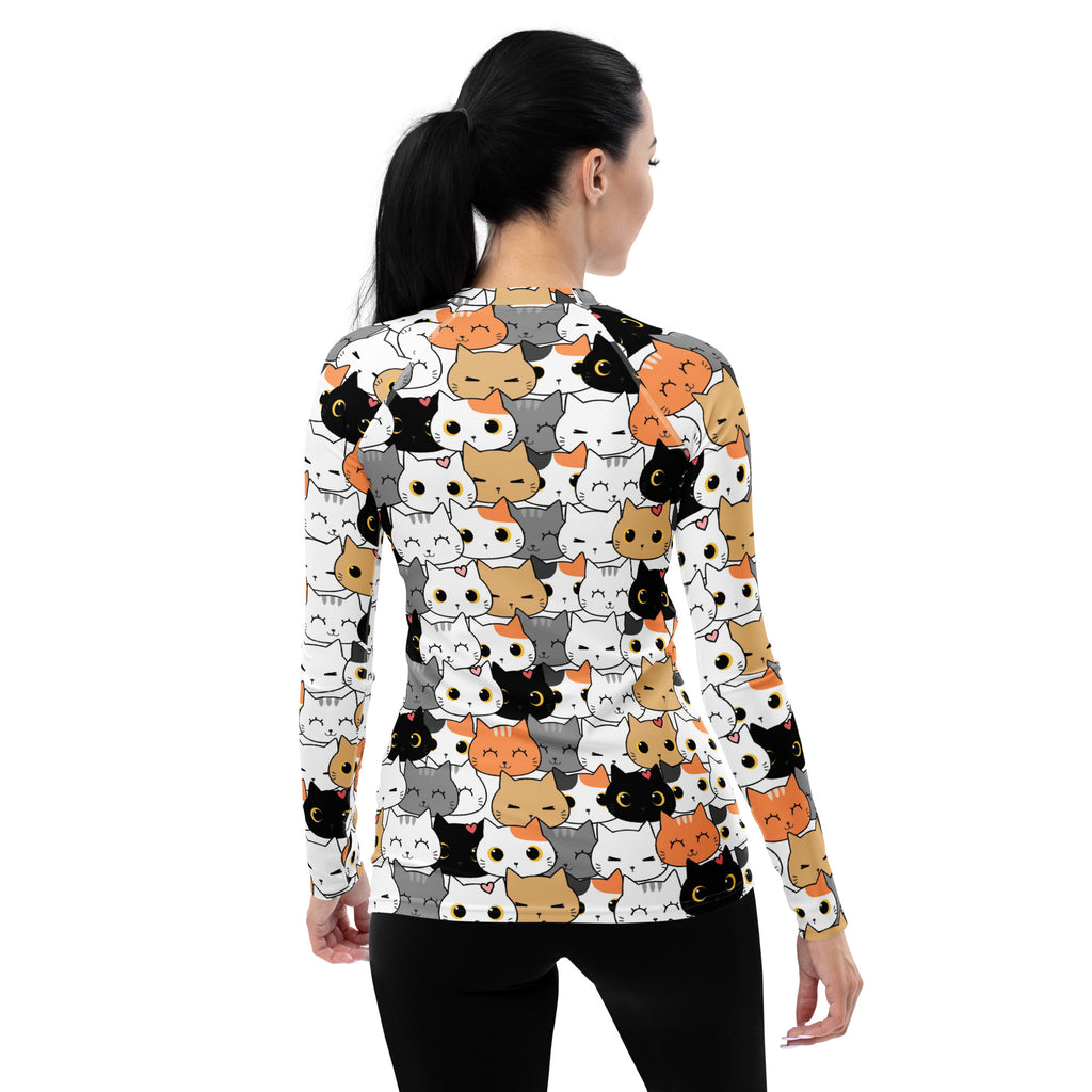 Women's Cat Face Long Sleeve Rash Guard Swim Shirt – Buttery Soft, Sun Safe UPF 50+ Protection, Quick Dry & 4-Way Stretch Comfort