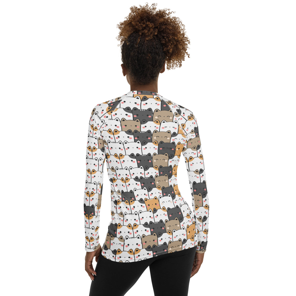 Women's Kawaii Cat Face Long Sleeve Rash Guard Swim Shirt – Buttery Soft, Sun Safe UPF 50+ Protection, Quick Dry & 4-Way Stretch Comfort