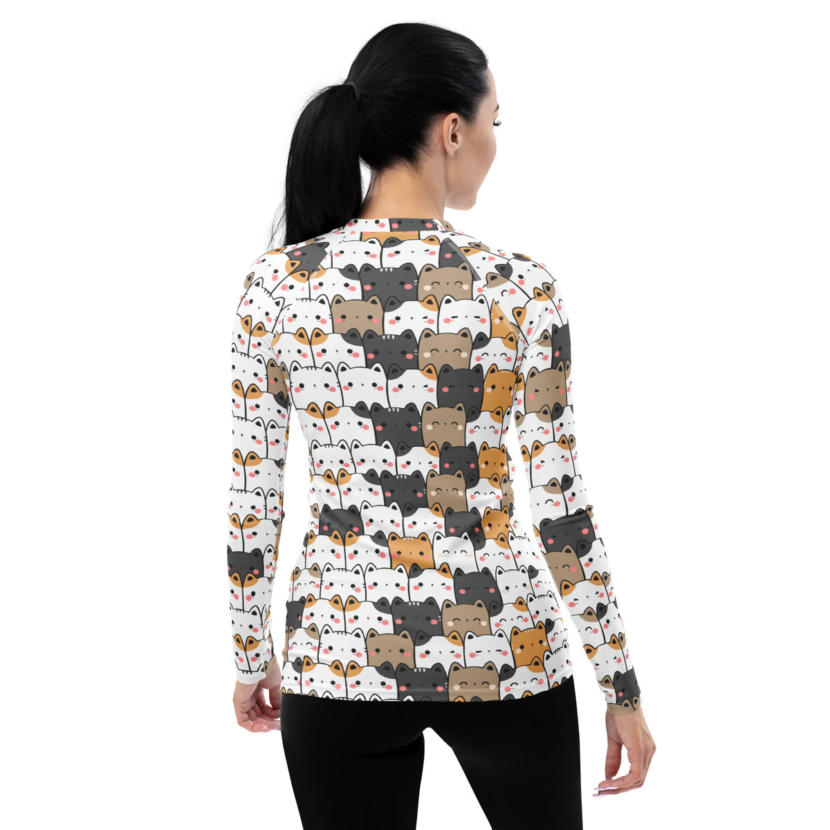 Women's Kawaii Cat Face Long Sleeve Rash Guard Swim Shirt – Buttery Soft, Sun Safe UPF 50+ Protection, Quick Dry & 4-Way Stretch Comfort