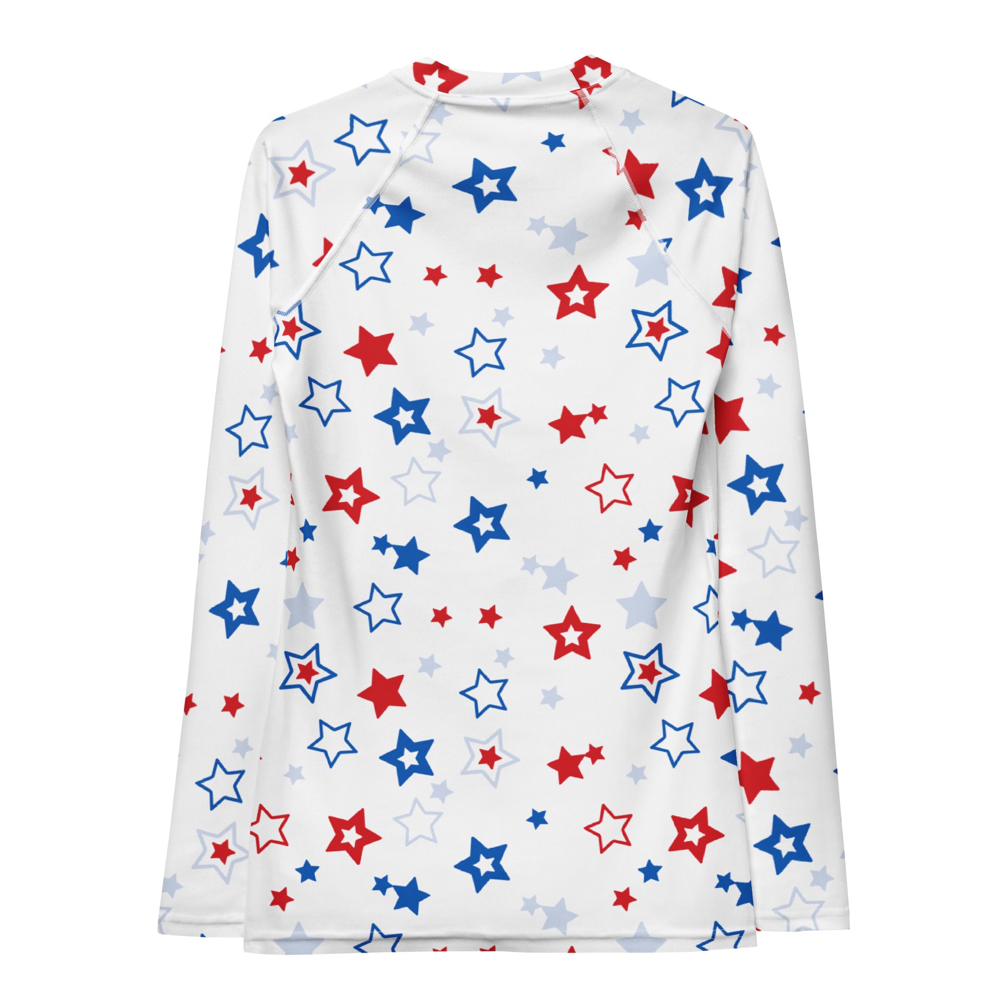 Women's Red White and Blue Stars Long Sleeve Rash Guard Swim Shirt – Buttery Soft, Sun Safe UPF 50+ Protection, Quick Dry & 4-Way Stretch Comfort