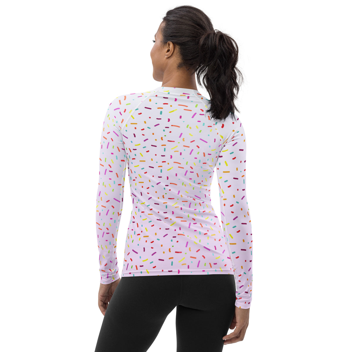 Women's Colorful Ice Cream Sprinkles Long Sleeve Rash Guard Swim Shirt – Buttery Soft, Sun Safe UPF 50+ Protection, Quick Dry & 4-Way Stretch Comfort