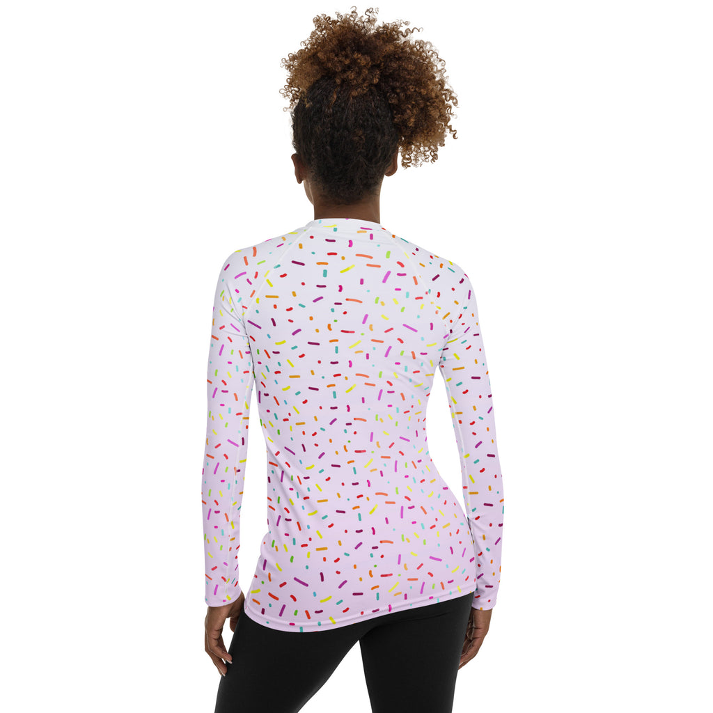 Women's Colorful Ice Cream Sprinkles Long Sleeve Rash Guard Swim Shirt – Buttery Soft, Sun Safe UPF 50+ Protection, Quick Dry & 4-Way Stretch Comfort