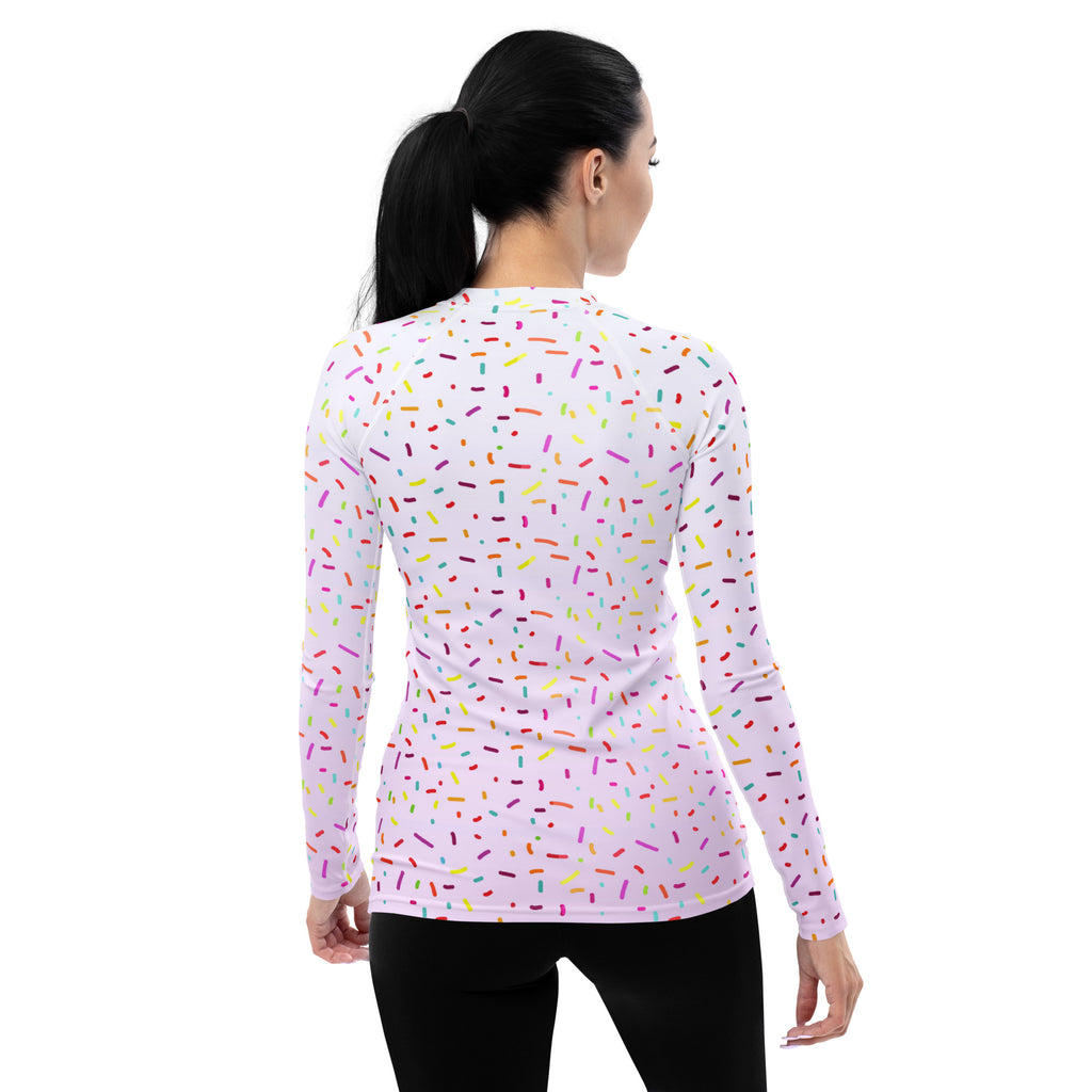 Women's Colorful Ice Cream Sprinkles Long Sleeve Rash Guard Swim Shirt – Buttery Soft, Sun Safe UPF 50+ Protection, Quick Dry & 4-Way Stretch Comfort
