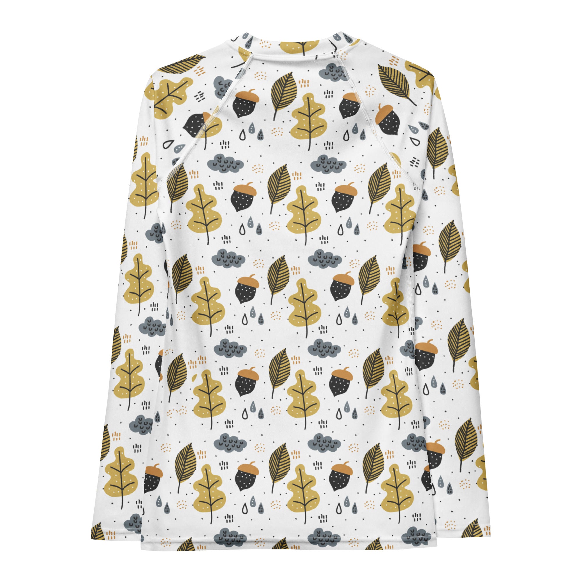 Women's Autumn Leaves and Acorns Long Sleeve Rash Guard Swim Shirt – Buttery Soft, Sun Safe UPF 50+ Protection, Quick Dry & 4-Way Stretch Comfort