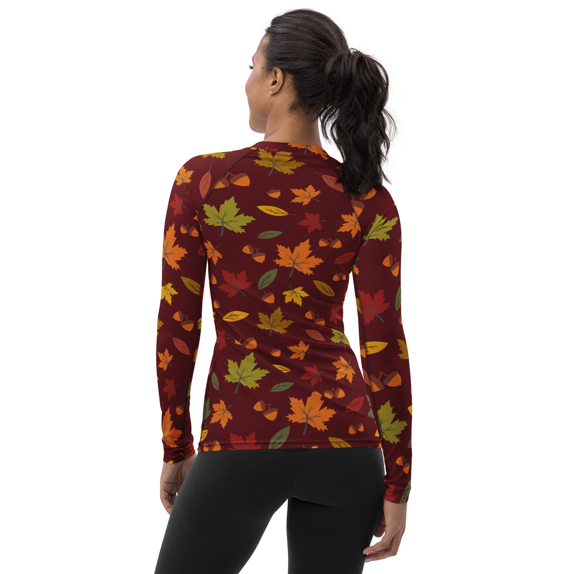 Women's Autumn Maple Leaves Long Sleeve Rash Guard Swim Shirt – Buttery Soft, Sun Safe UPF 50+ Protection, Quick Dry & 4-Way Stretch Comfort