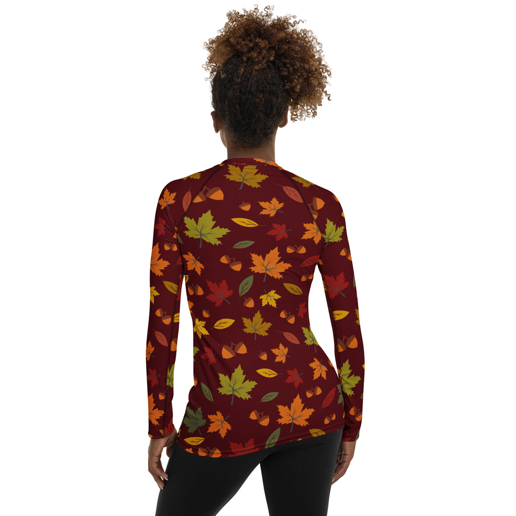 Women's Autumn Maple Leaves Long Sleeve Rash Guard Swim Shirt – Buttery Soft, Sun Safe UPF 50+ Protection, Quick Dry & 4-Way Stretch Comfort