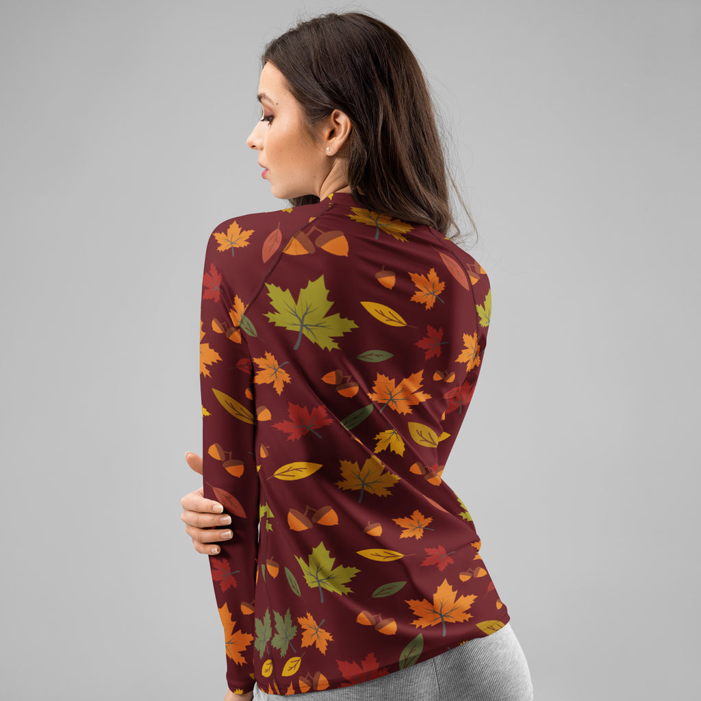 Women's Autumn Maple Leaves Long Sleeve Rash Guard Swim Shirt – Buttery Soft, Sun Safe UPF 50+ Protection, Quick Dry & 4-Way Stretch Comfort