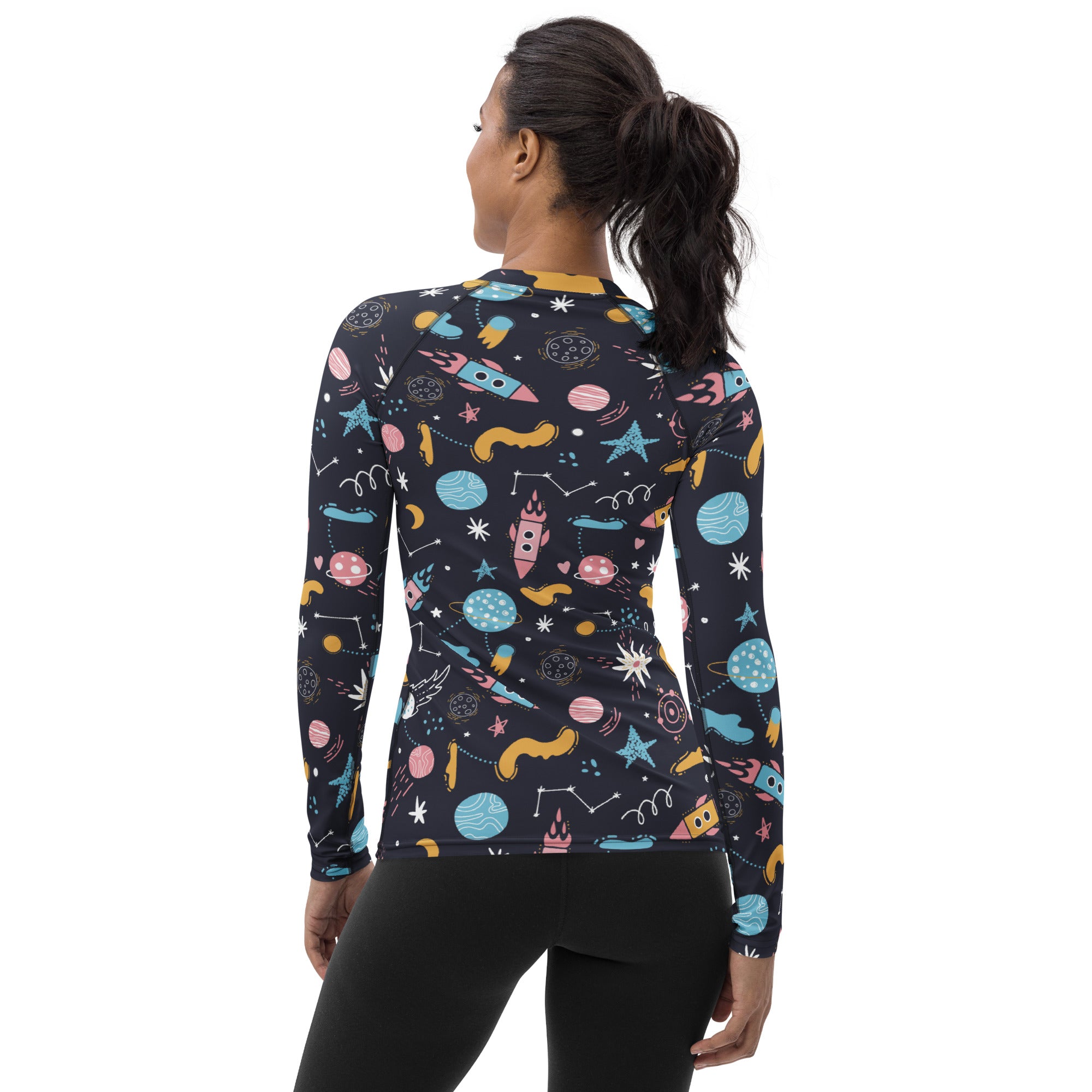 Women's Outer Space Long Sleeve Rash Guard Swim Shirt – Buttery Soft, Sun Safe UPF 50+ Protection, Quick Dry & 4-Way Stretch Comfort