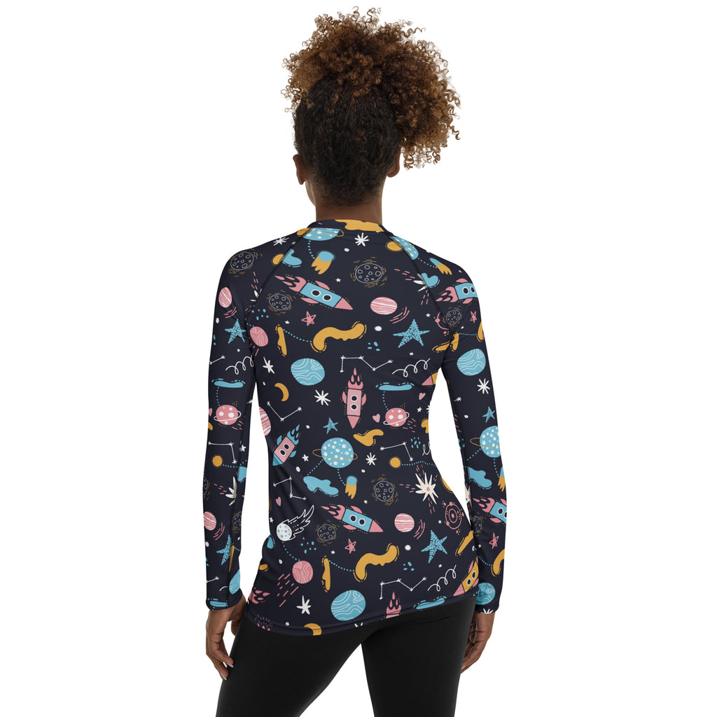 Women's Outer Space Long Sleeve Rash Guard Swim Shirt – Buttery Soft, Sun Safe UPF 50+ Protection, Quick Dry & 4-Way Stretch Comfort