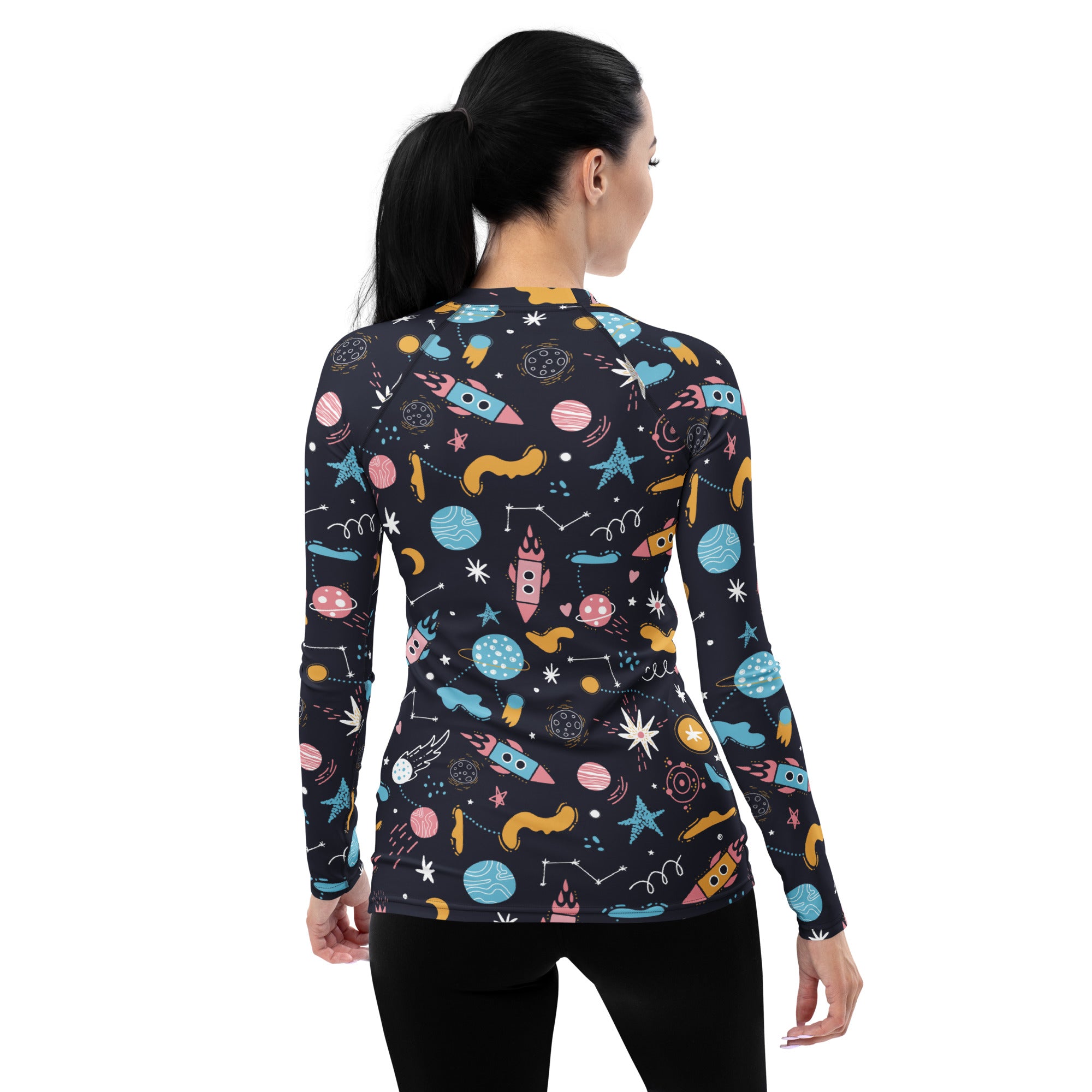 Women's Outer Space Long Sleeve Rash Guard Swim Shirt – Buttery Soft, Sun Safe UPF 50+ Protection, Quick Dry & 4-Way Stretch Comfort