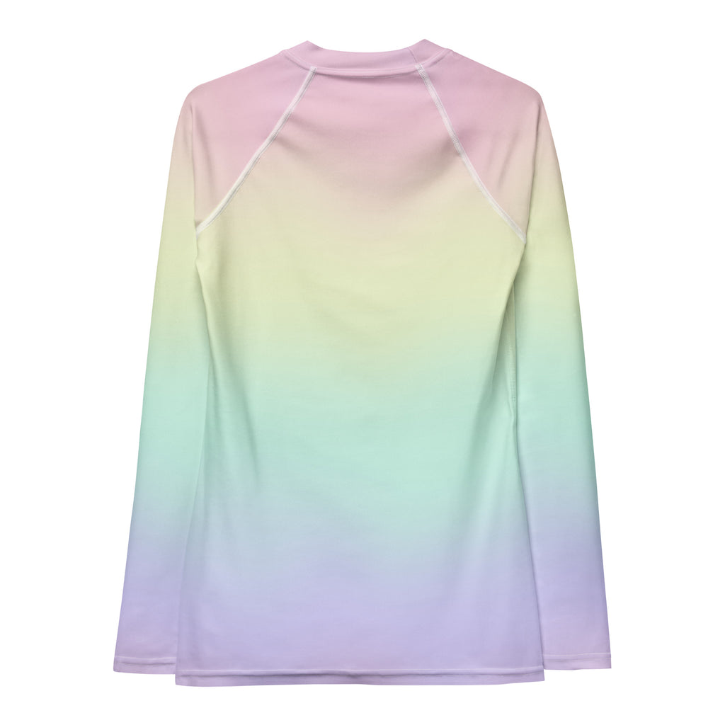 Women's Pastel Rainbow Long Sleeve Rash Guard Swim Shirt – Buttery Soft, Sun Safe UPF 50+ Protection, Quick Dry & 4-Way Stretch Comfort