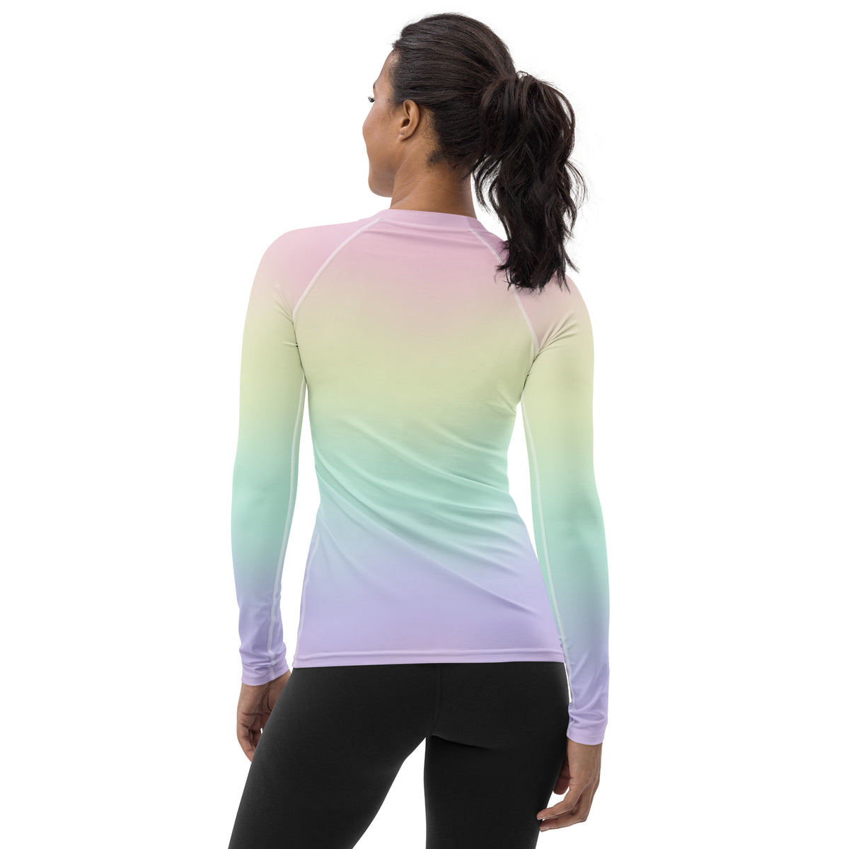 Women's Pastel Rainbow Long Sleeve Rash Guard Swim Shirt – Buttery Soft, Sun Safe UPF 50+ Protection, Quick Dry & 4-Way Stretch Comfort
