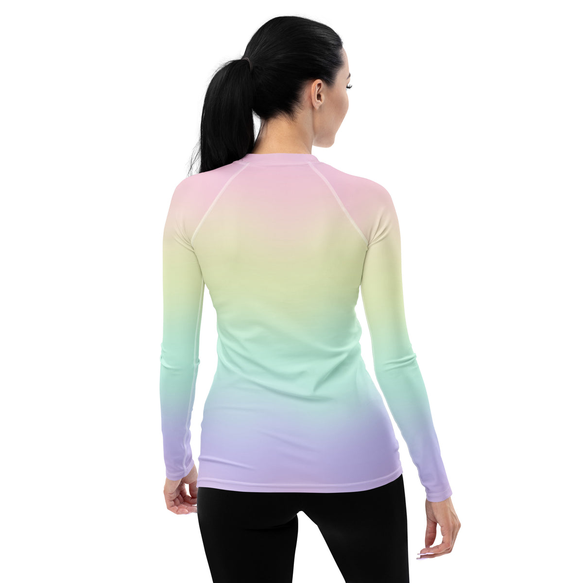 Women's Pastel Rainbow Long Sleeve Rash Guard Swim Shirt – Buttery Soft, Sun Safe UPF 50+ Protection, Quick Dry & 4-Way Stretch Comfort
