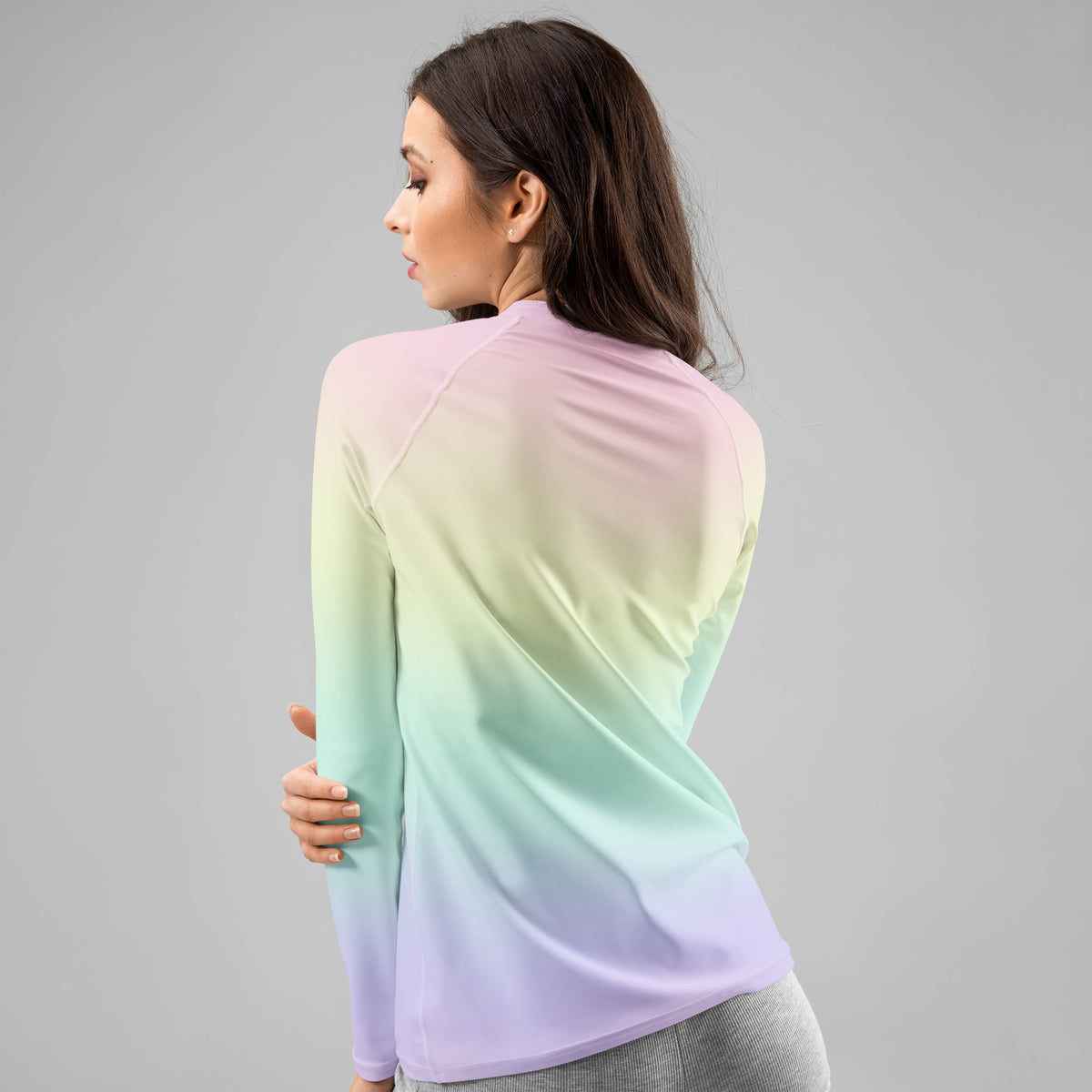Women's Pastel Rainbow Long Sleeve Rash Guard Swim Shirt – Buttery Soft, Sun Safe UPF 50+ Protection, Quick Dry & 4-Way Stretch Comfort