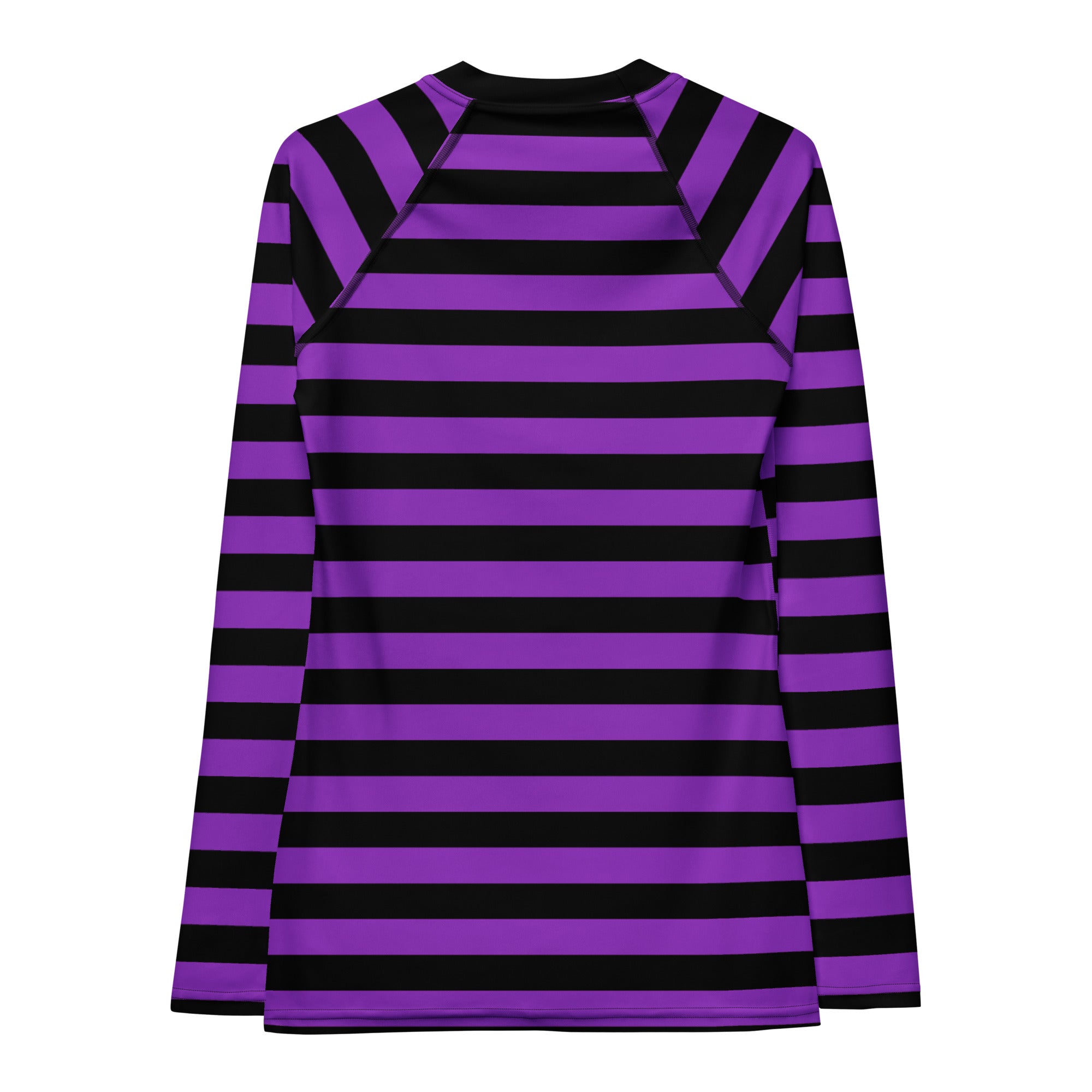 Women's Purple and Black Striped Halloween Long Sleeve Rash Guard Swim Shirt – Buttery Soft, Sun Safe UPF 50+ Protection, Quick Dry & 4-Way Stretch Comfort