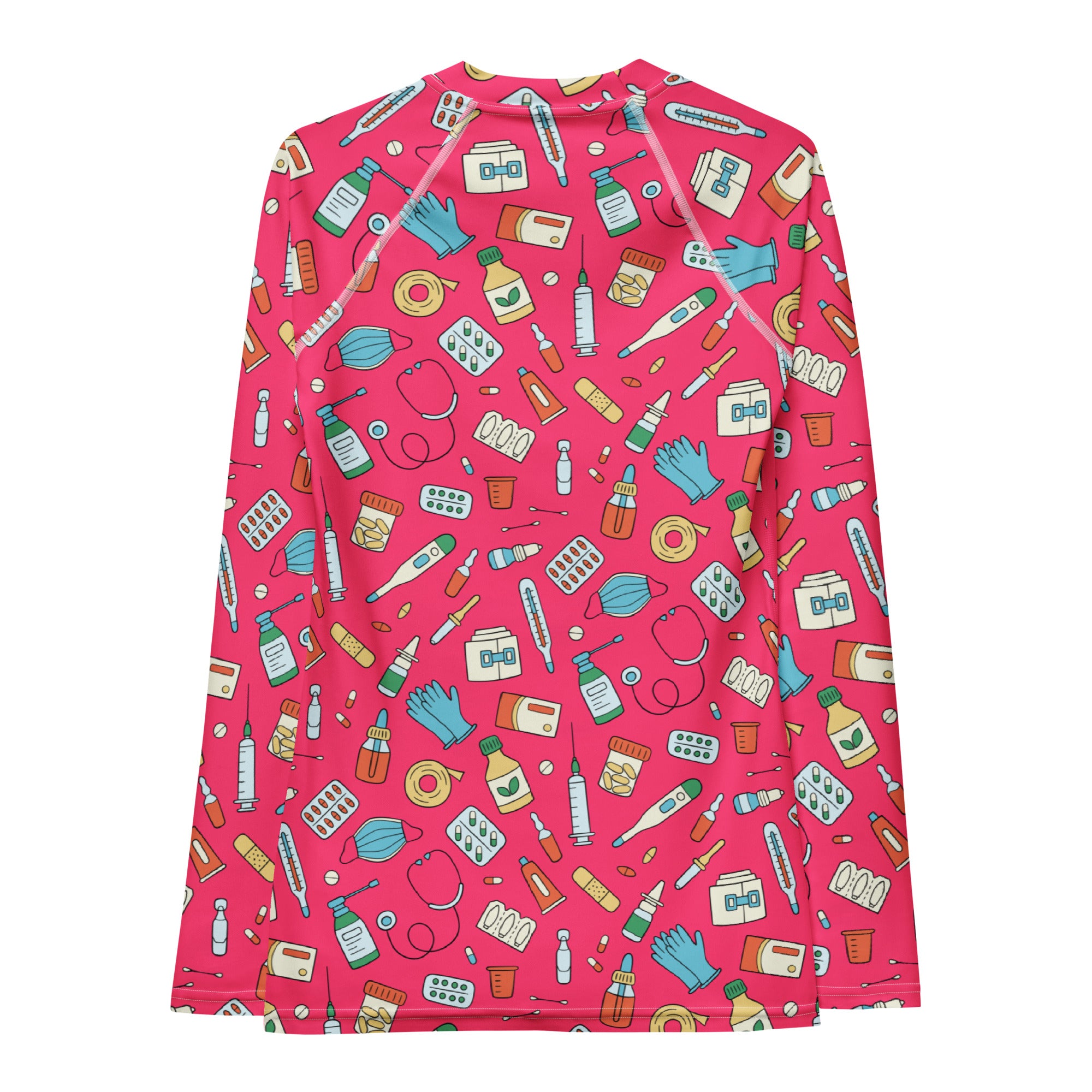 Women's Pink Nurse Themed Long Sleeve Rash Guard Swim Shirt – Buttery Soft, Sun Safe UPF 50+ Protection, Quick Dry & 4-Way Stretch Comfort