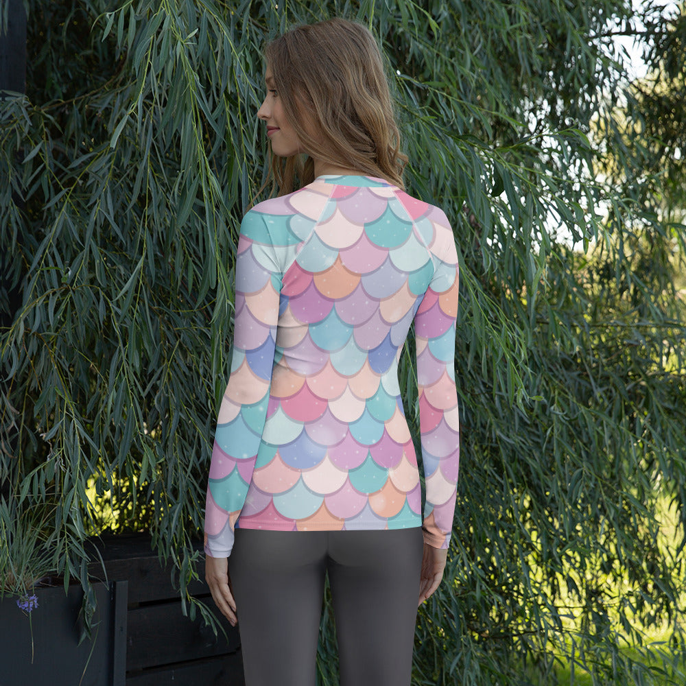Women's Rainbow Mermaid Long Sleeve Rash Guard Swim Shirt – Buttery Soft, Sun Safe UPF 50+ Protection, Quick Dry & 4-Way Stretch Comfort