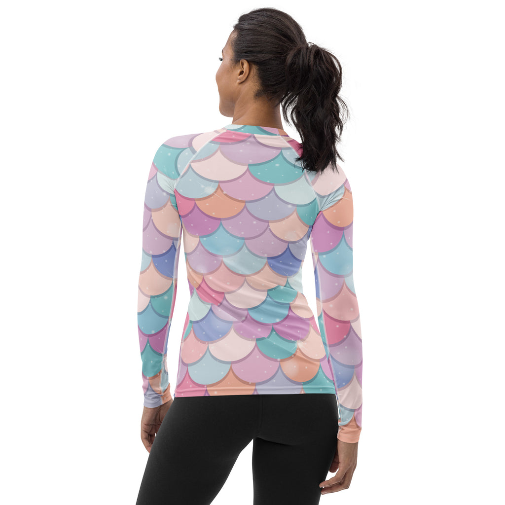 Women's Rainbow Mermaid Long Sleeve Rash Guard Swim Shirt – Buttery Soft, Sun Safe UPF 50+ Protection, Quick Dry & 4-Way Stretch Comfort