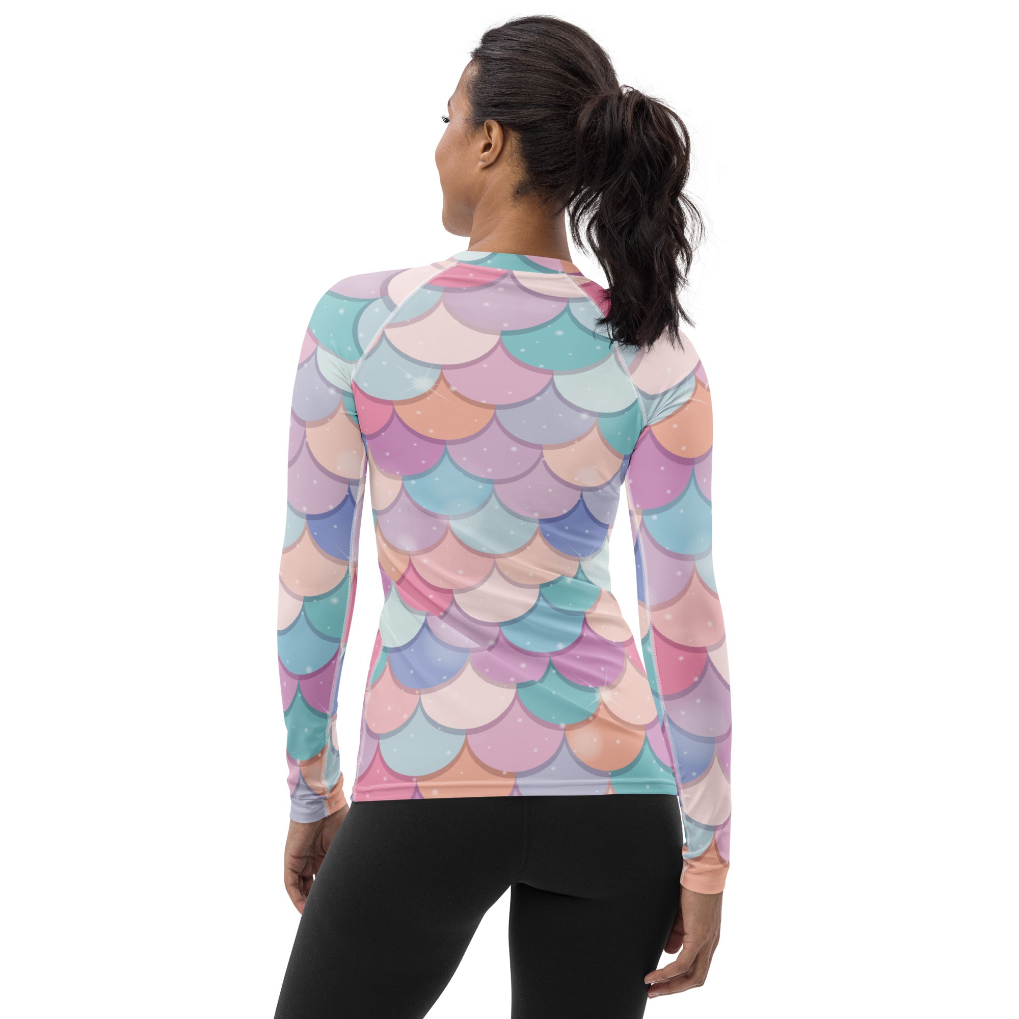 Women's Rainbow Mermaid Long Sleeve Rash Guard Swim Shirt – Buttery Soft, Sun Safe UPF 50+ Protection, Quick Dry & 4-Way Stretch Comfort