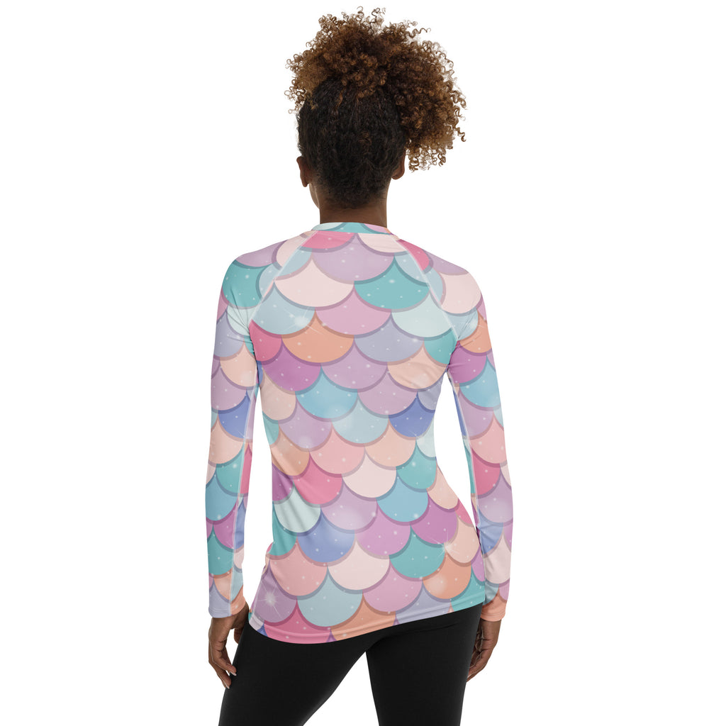 Women's Rainbow Mermaid Long Sleeve Rash Guard Swim Shirt – Buttery Soft, Sun Safe UPF 50+ Protection, Quick Dry & 4-Way Stretch Comfort