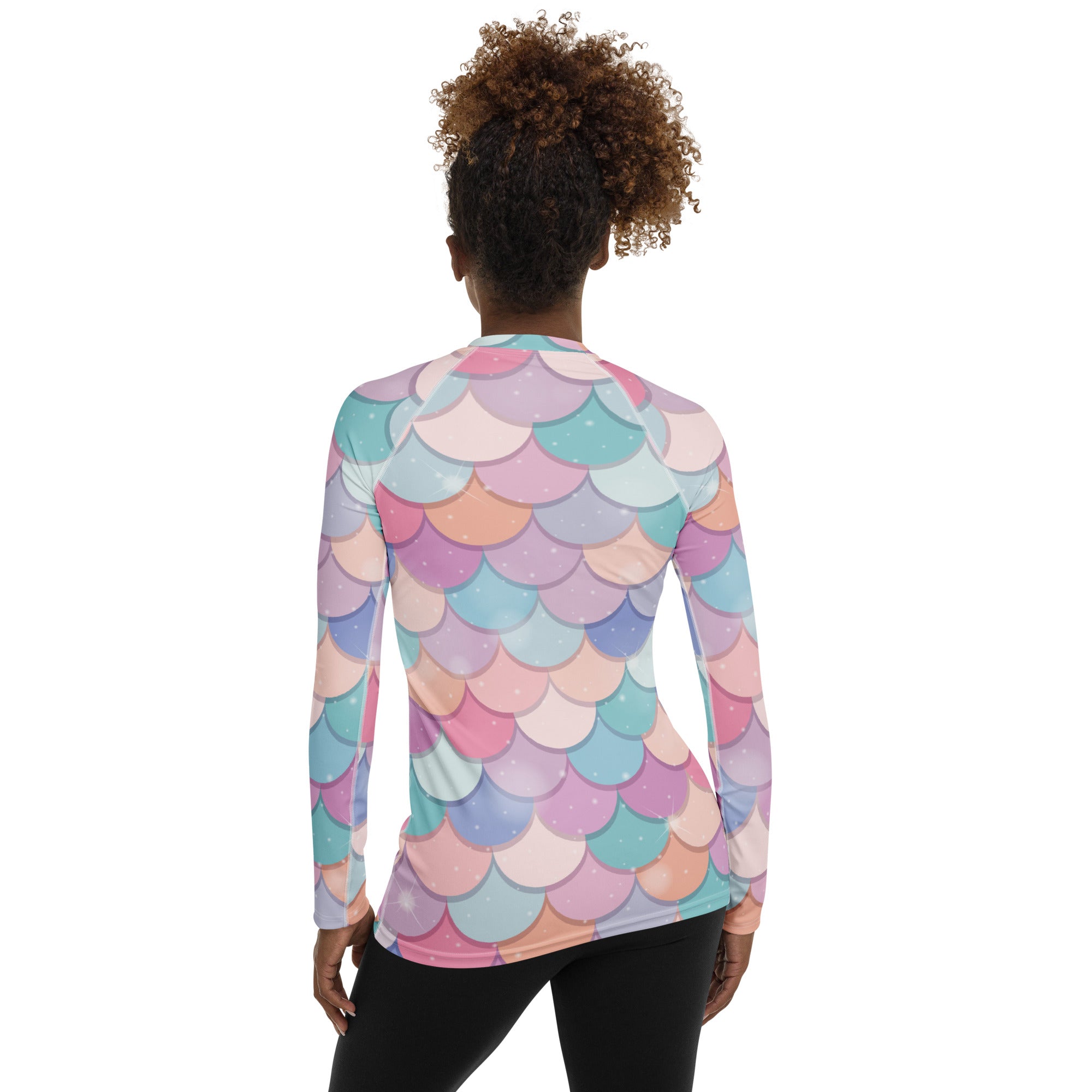Women's Rainbow Mermaid Long Sleeve Rash Guard Swim Shirt – Buttery Soft, Sun Safe UPF 50+ Protection, Quick Dry & 4-Way Stretch Comfort