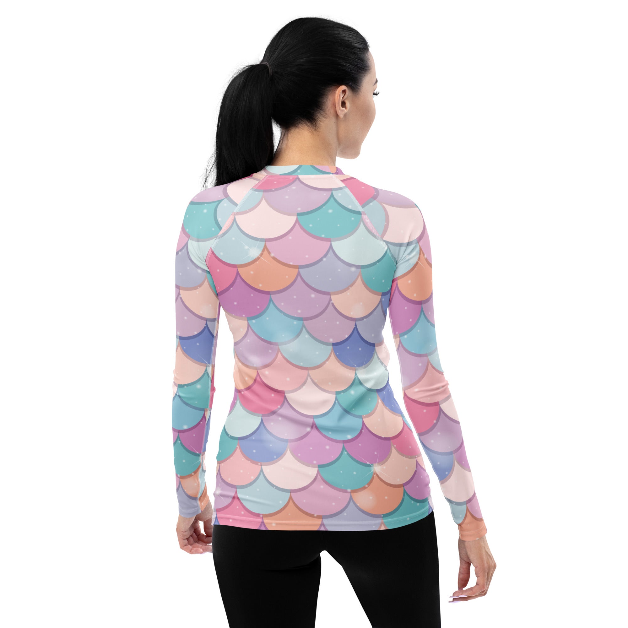 Women's Rainbow Mermaid Long Sleeve Rash Guard Swim Shirt – Buttery Soft, Sun Safe UPF 50+ Protection, Quick Dry & 4-Way Stretch Comfort