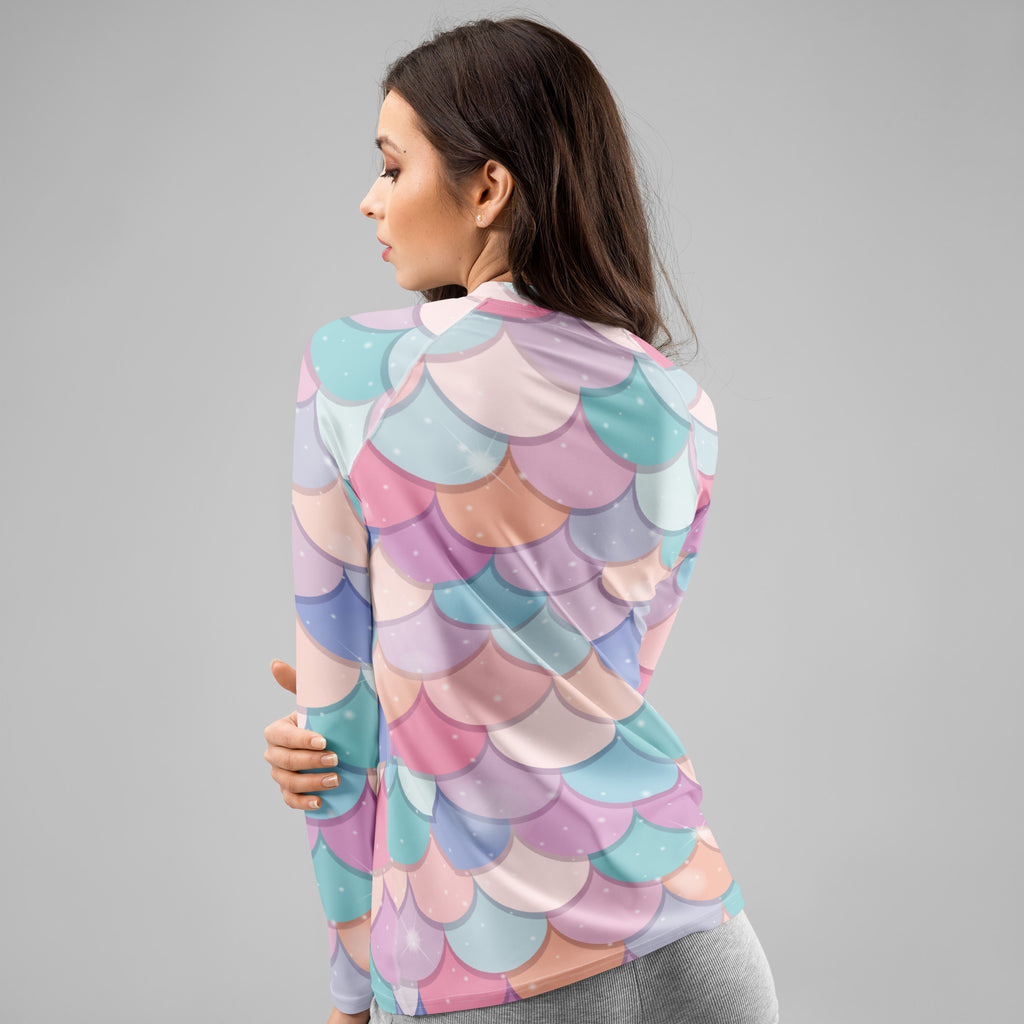Women's Rainbow Mermaid Long Sleeve Rash Guard Swim Shirt – Buttery Soft, Sun Safe UPF 50+ Protection, Quick Dry & 4-Way Stretch Comfort