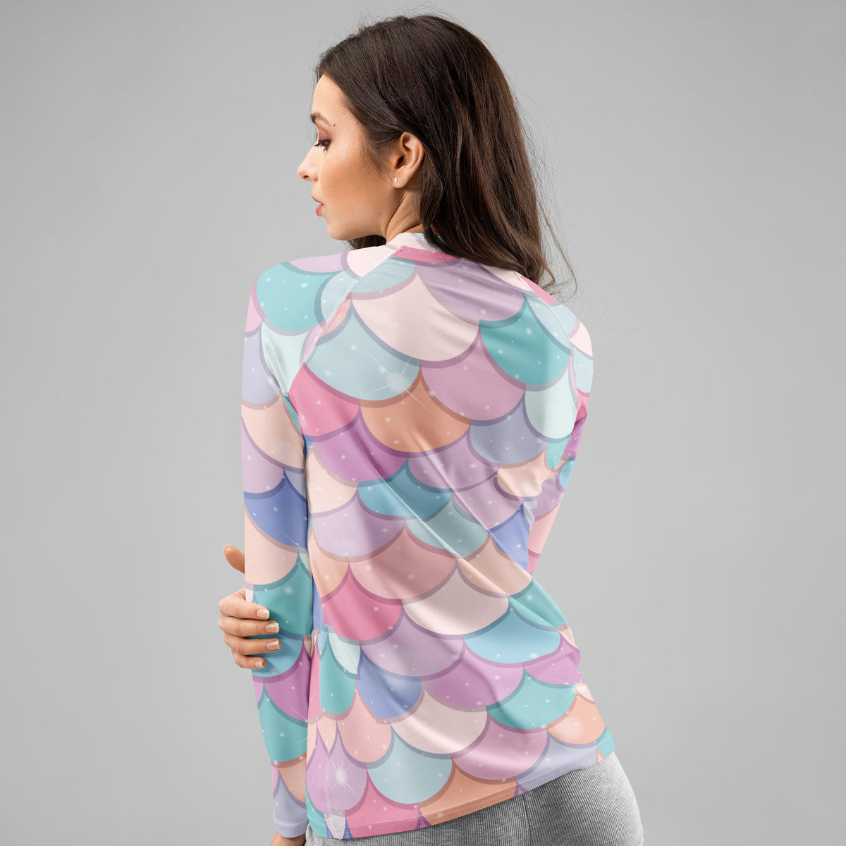 Women's Rainbow Mermaid Long Sleeve Rash Guard Swim Shirt – Buttery Soft, Sun Safe UPF 50+ Protection, Quick Dry & 4-Way Stretch Comfort