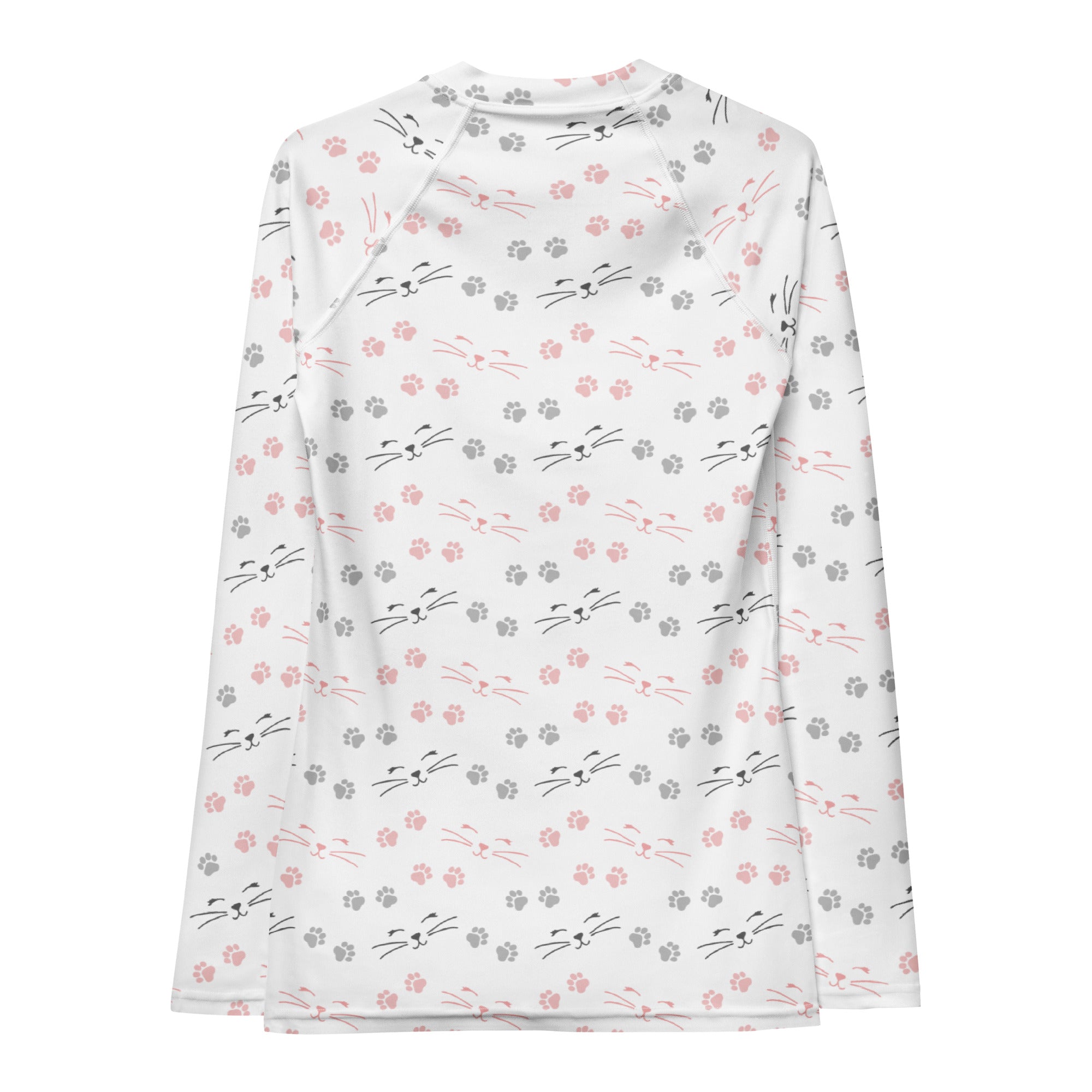 Women's Cat Face and Paw Print Long Sleeve Rash Guard Swim Shirt – Buttery Soft, Sun Safe UPF 50+ Protection, Quick Dry & 4-Way Stretch Comfort