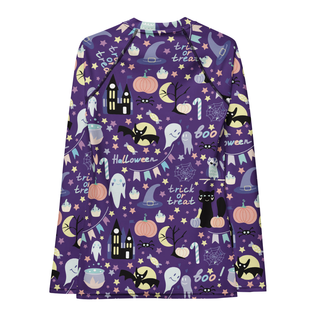Women's Spooky Halloween Long Sleeve Rash Guard Swim Shirt – Buttery Soft, Sun Safe UPF 50+ Protection, Quick Dry & 4-Way Stretch Comfort