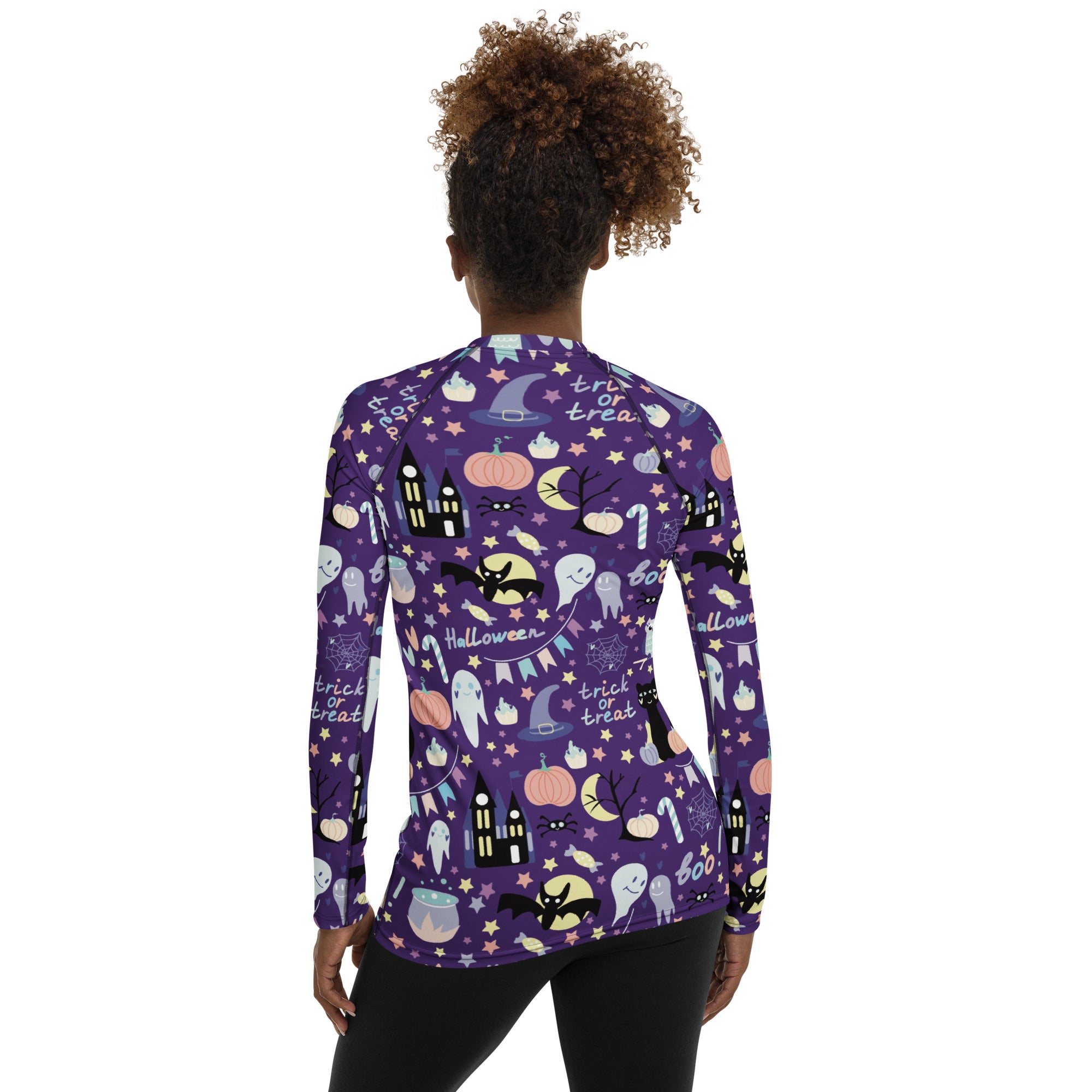 Women's Spooky Halloween Long Sleeve Rash Guard Swim Shirt – Buttery Soft, Sun Safe UPF 50+ Protection, Quick Dry & 4-Way Stretch Comfort