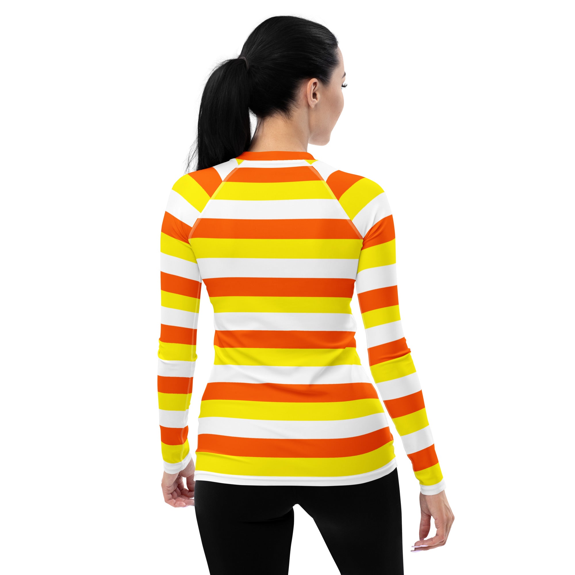 Women's Candy Corn Stripe Long Sleeve Rash Guard Swim Shirt – Buttery Soft, Sun Safe UPF 50+ Protection, Quick Dry & 4-Way Stretch Comfort