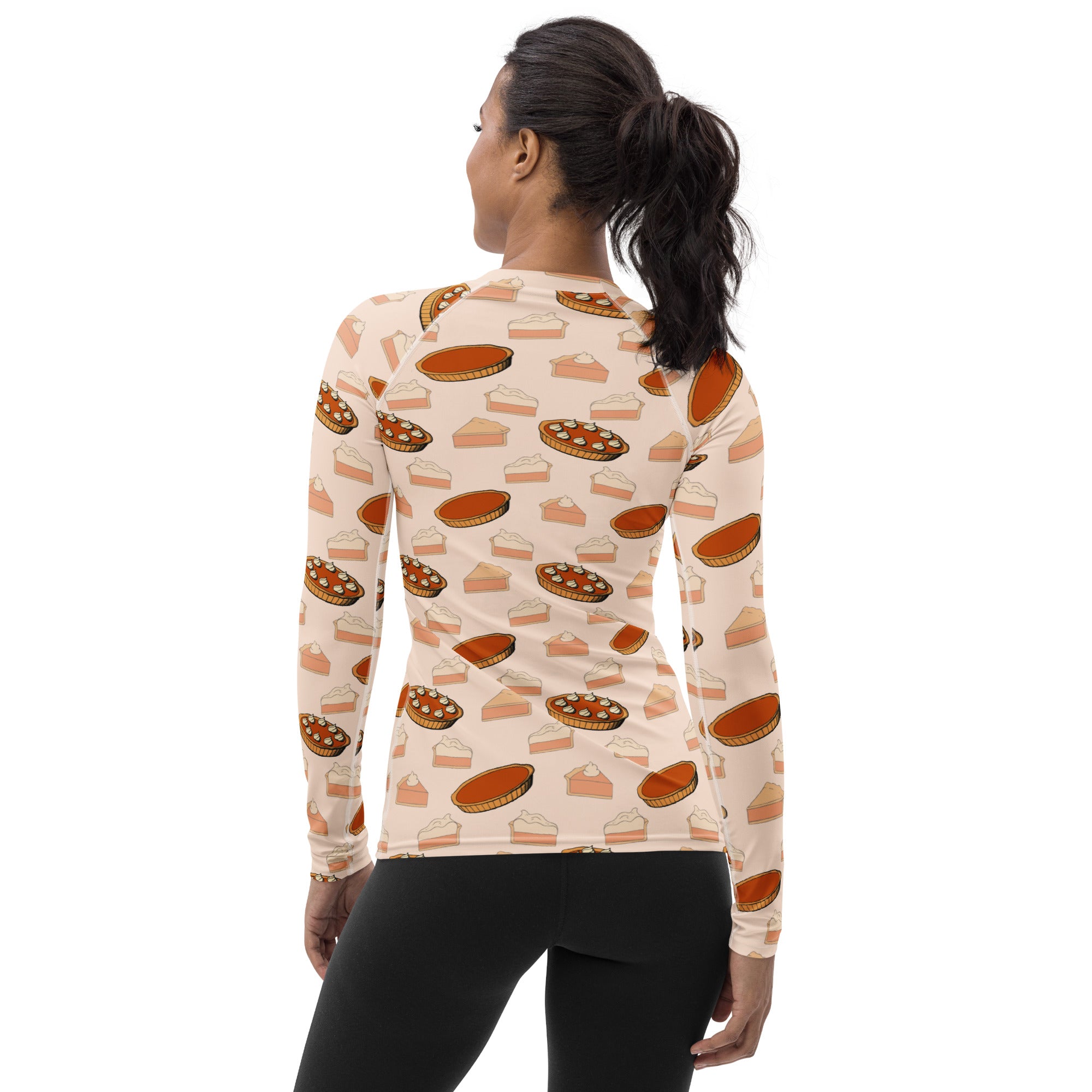 Women's Thanksgiving Pie Long Sleeve Rash Guard Swim Shirt – Buttery Soft, Sun Safe UPF 50+ Protection, Quick Dry & 4-Way Stretch Comfort