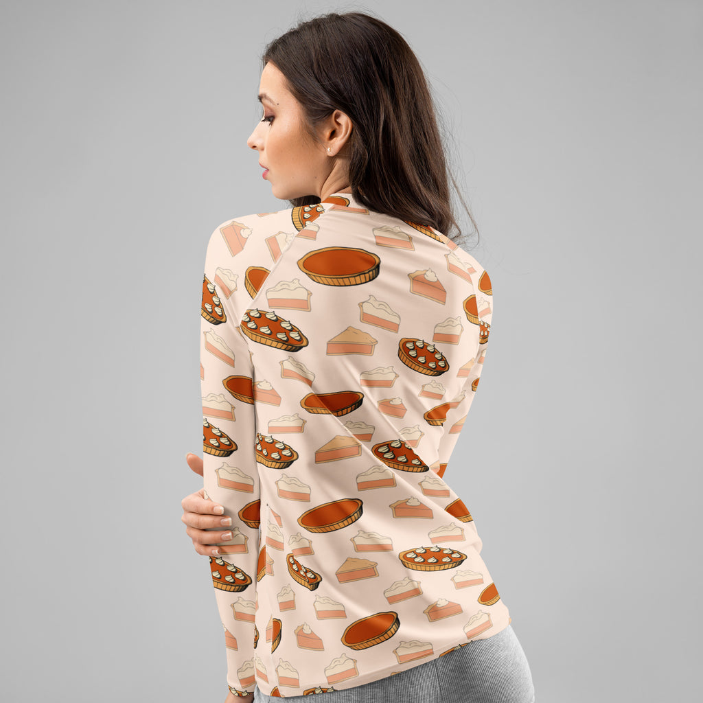 Women's Thanksgiving Pie Long Sleeve Rash Guard Swim Shirt – Buttery Soft, Sun Safe UPF 50+ Protection, Quick Dry & 4-Way Stretch Comfort