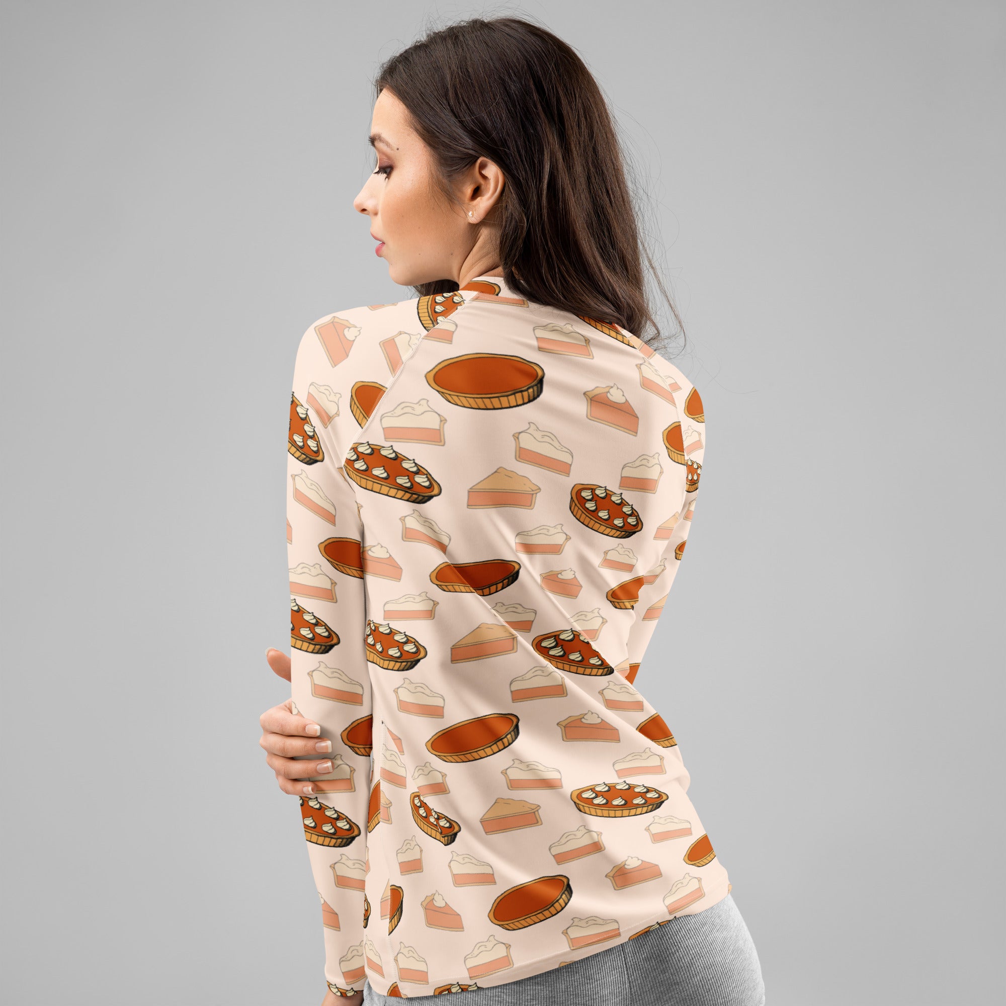 Women's Thanksgiving Pie Long Sleeve Rash Guard Swim Shirt – Buttery Soft, Sun Safe UPF 50+ Protection, Quick Dry & 4-Way Stretch Comfort
