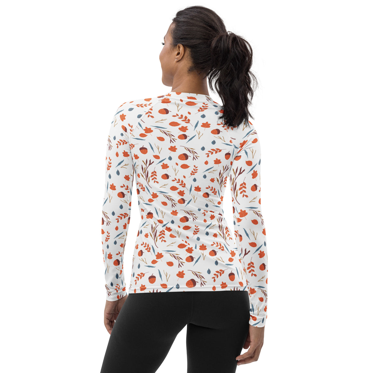 Women's Autumn Acorn and Leaves Long Sleeve Rash Guard Swim Shirt – Buttery Soft, Sun Safe UPF 50+ Protection, Quick Dry & 4-Way Stretch Comfort
