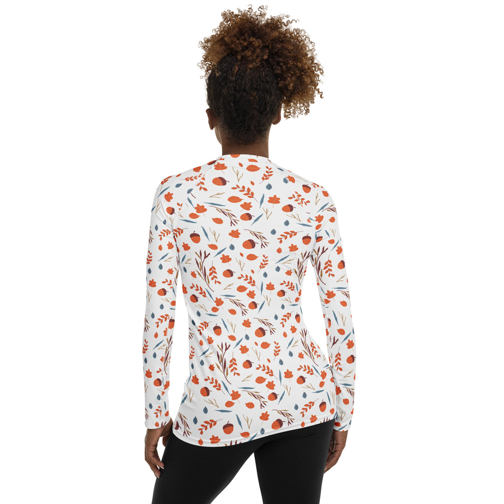 Women's Autumn Acorn and Leaves Long Sleeve Rash Guard Swim Shirt – Buttery Soft, Sun Safe UPF 50+ Protection, Quick Dry & 4-Way Stretch Comfort