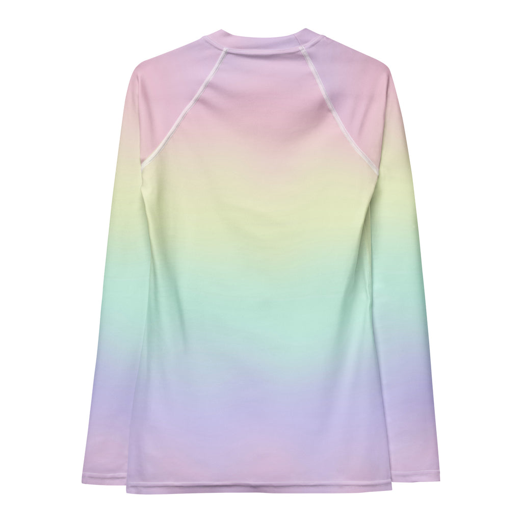 Women's Pastel Rainbow Long Sleeve Rash Guard Swim Shirt – Buttery Soft, Sun Safe UPF 50+ Protection, Quick Dry & 4-Way Stretch Comfort