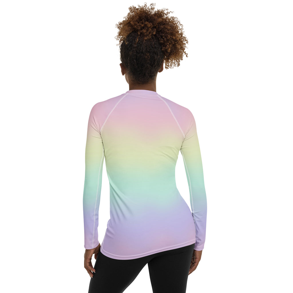 Women's Pastel Rainbow Long Sleeve Rash Guard Swim Shirt – Buttery Soft, Sun Safe UPF 50+ Protection, Quick Dry & 4-Way Stretch Comfort