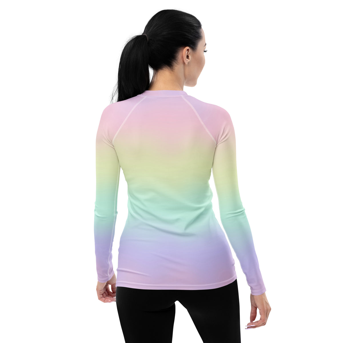 Women's Pastel Rainbow Long Sleeve Rash Guard Swim Shirt – Buttery Soft, Sun Safe UPF 50+ Protection, Quick Dry & 4-Way Stretch Comfort