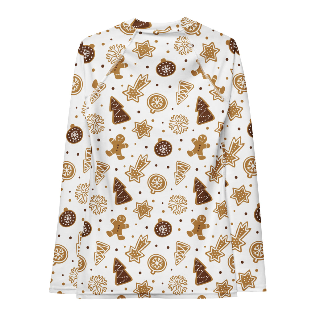 Women's Gingerbread Cookies Christmas Long Sleeve Rash Guard Swim Shirt – Buttery Soft, Sun Safe UPF 50+ Protection, Quick Dry & 4-Way Stretch Comfort