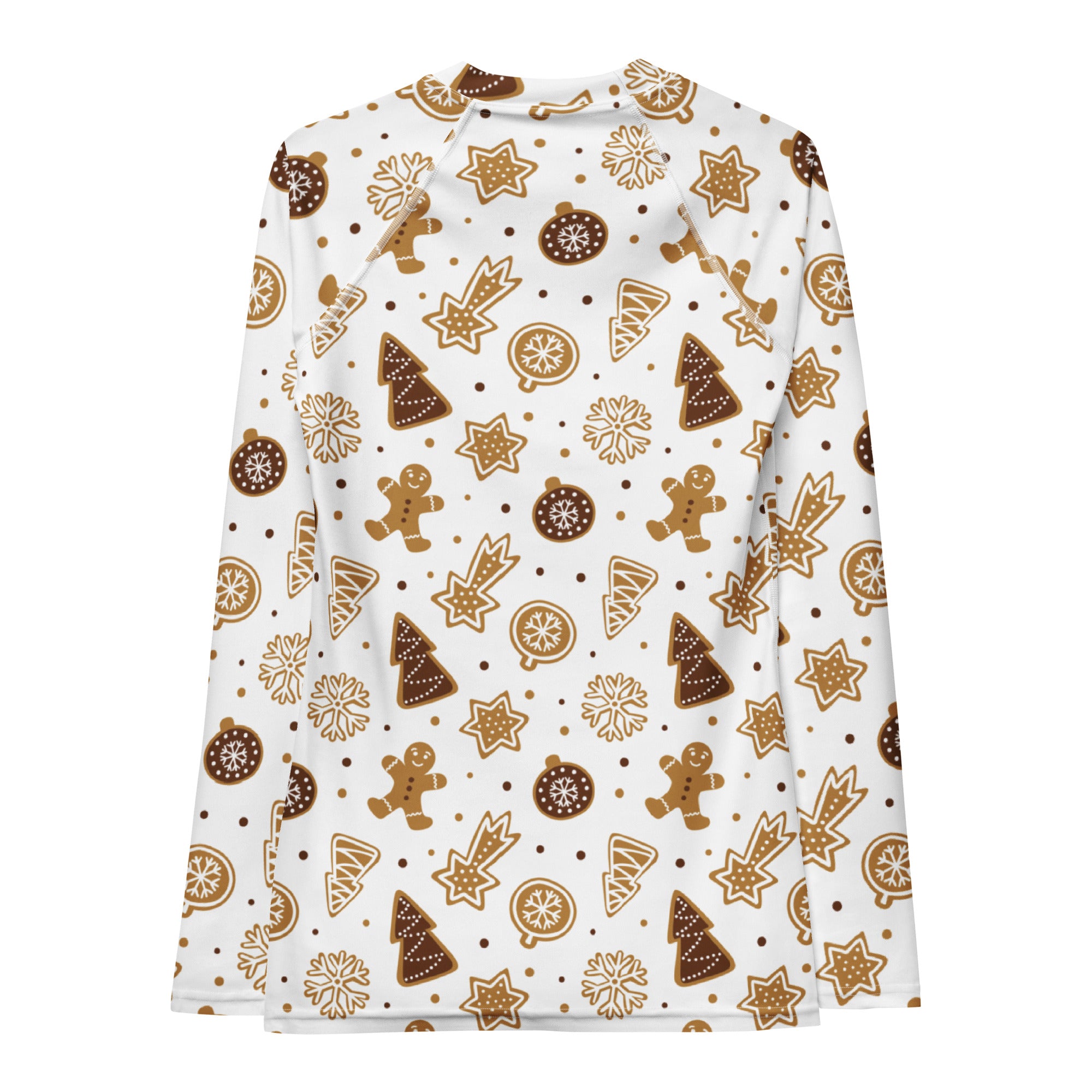 Women's Gingerbread Cookies Christmas Long Sleeve Rash Guard Swim Shirt – Buttery Soft, Sun Safe UPF 50+ Protection, Quick Dry & 4-Way Stretch Comfort