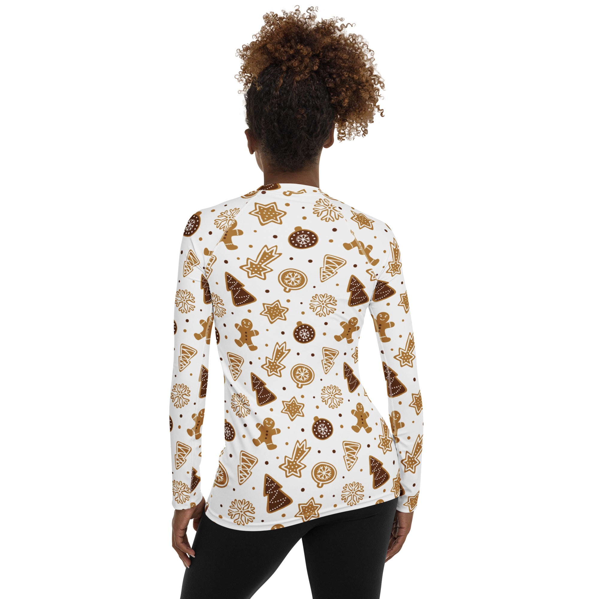 Women's Gingerbread Cookies Christmas Long Sleeve Rash Guard Swim Shirt – Buttery Soft, Sun Safe UPF 50+ Protection, Quick Dry & 4-Way Stretch Comfort